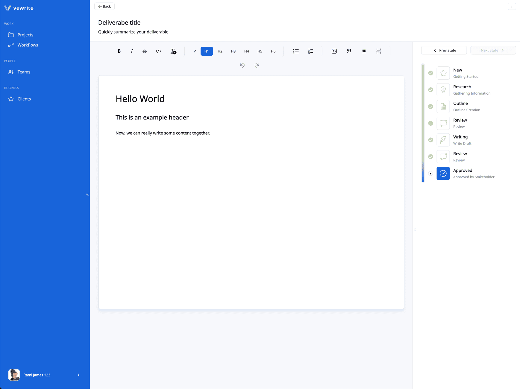 Vewrite deliverable view
