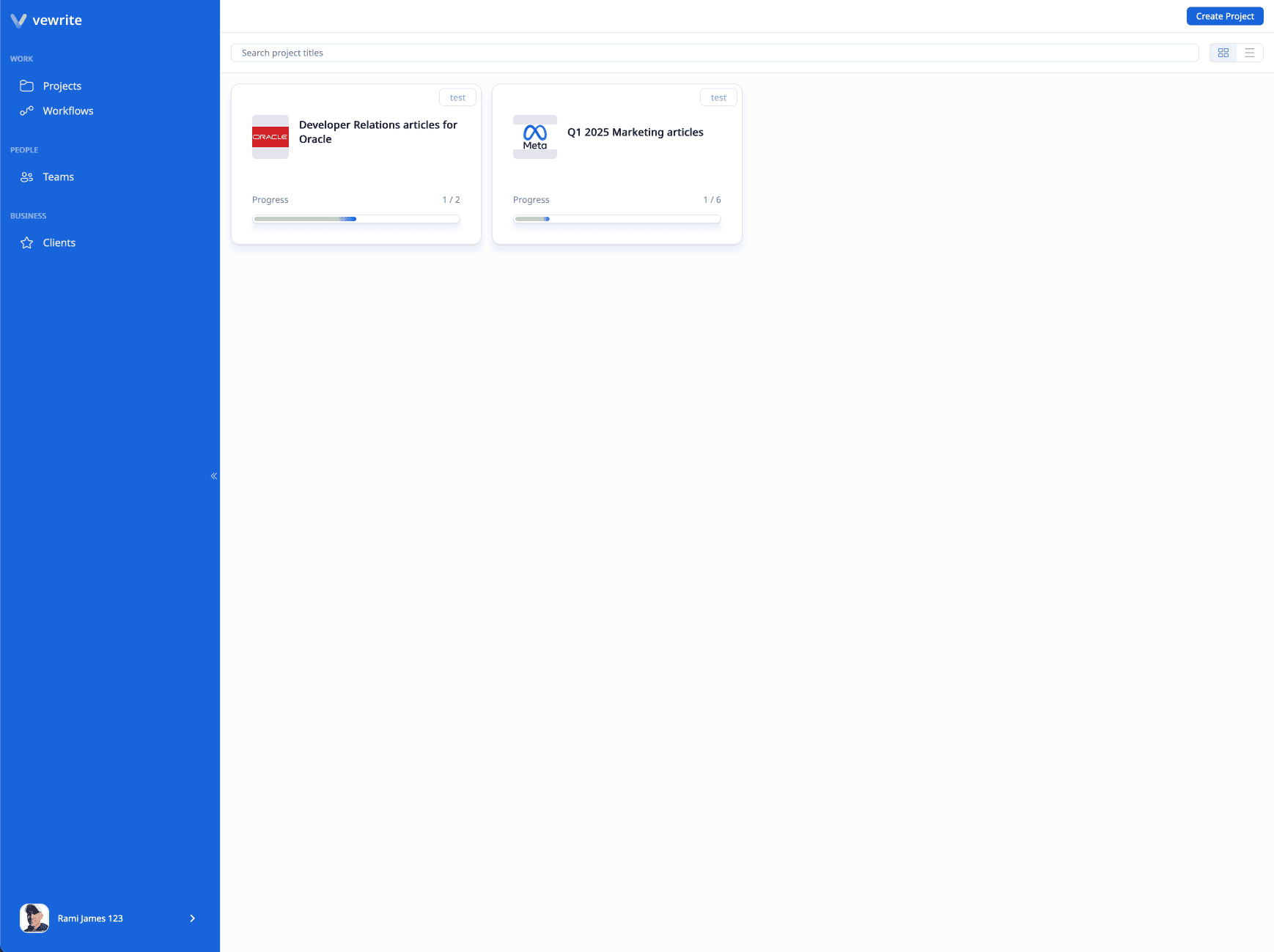 Vewrite projects view