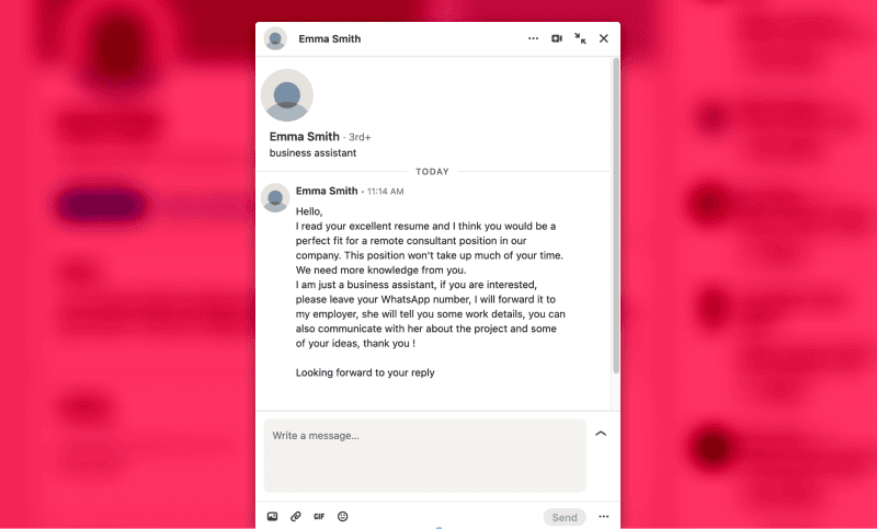 Example of a scam interview message